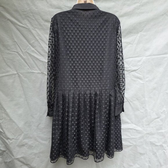 MANTU Made In Italy Black Dress Lace Dot Overlay Pleated Skirt Collared Designer - Picture 2 of 6